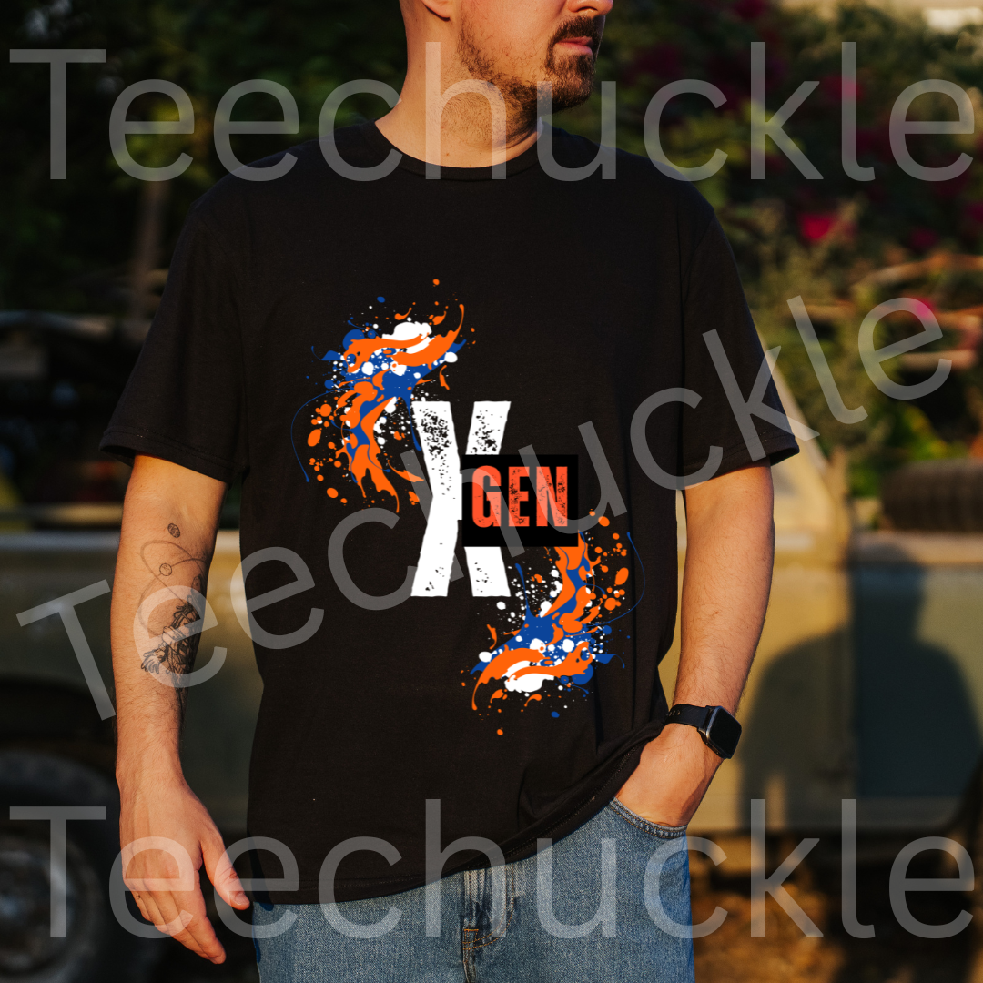 Gen X Paint Splatter T-shirt: Retro 90s Pride Tee. Gen X Humour Unisex Shirt.