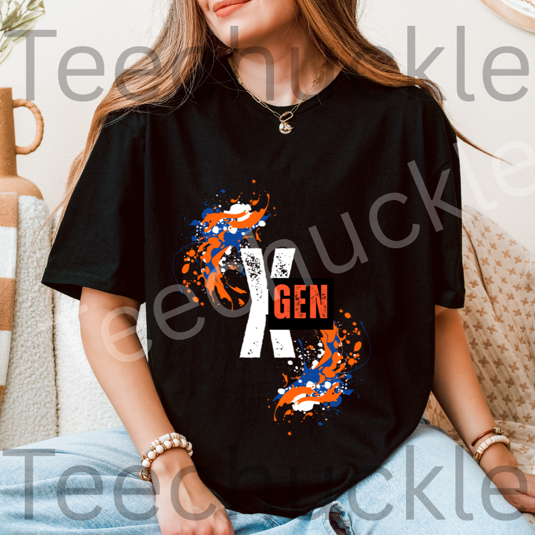 Gen X Paint Splatter T-shirt: Retro 90s Pride Tee. Gen X Humour Unisex Shirt.