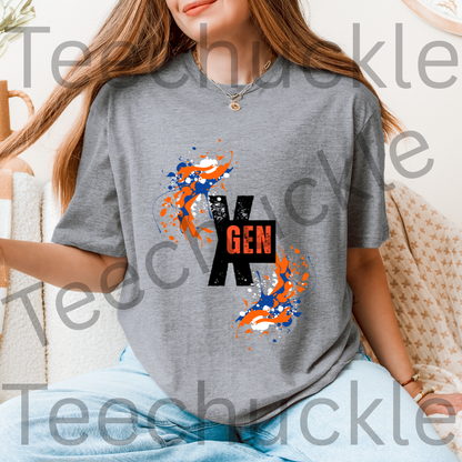 Gen X Paint Splatter T-shirt: Retro 90s Pride Tee. Gen X Humour Unisex Shirt.