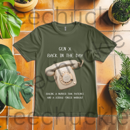 Gen X Rotary Phone T-Shirt.  Gen x Back In The Day, when Dialing Patience Finger Workout Tee