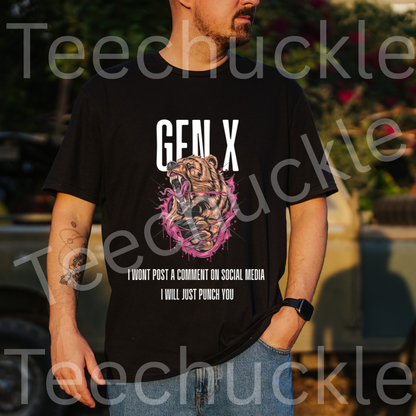 Funny Gen X T-shirt. 80s 90s Nostalgia Retro Shirt. I Dont post on Social Media, I Will Punch You Tee. Unisex Gift Shirt