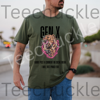 Funny Gen X T-shirt. 80s 90s Nostalgia Retro Shirt. I Dont post on Social Media, I Will Punch You Tee. Unisex Gift Shirt