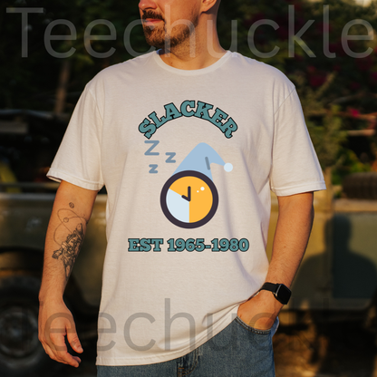 Vintage Gen X Slacker Shirt, Retro 1965-1980 Graphic T-Shirt, 90s Grunge Aesthetic Tee, Funny Generation Birthday Gift, Sarcastic Nostalgia Apparel, Cozy Couch Sleeping Clock Top