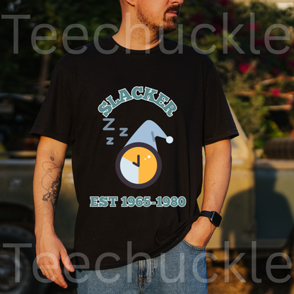Vintage Gen X Slacker Shirt, Retro 1965-1980 Graphic T-Shirt, 90s Grunge Aesthetic Tee, Funny Generation Birthday Gift, Sarcastic Nostalgia Apparel, Cozy Couch Sleeping Clock Top