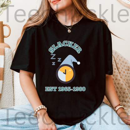 Vintage Gen X Slacker Shirt, Retro 1965-1980 Graphic T-Shirt, 90s Grunge Aesthetic Tee, Funny Generation Birthday Gift, Sarcastic Nostalgia Apparel, Cozy Couch Sleeping Clock Top