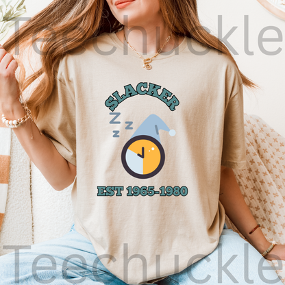 Vintage Gen X Slacker Shirt, Retro 1965-1980 Graphic T-Shirt, 90s Grunge Aesthetic Tee, Funny Generation Birthday Gift, Sarcastic Nostalgia Apparel, Cozy Couch Sleeping Clock Top