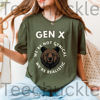 Funny Gen X Bear Shirt, We're Not Cynical We're Realistic T-Shirt, Vintage Generation X Graphic Tee, Sarcastic Latchkey Kid Gift