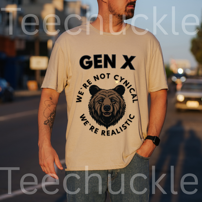 Funny Gen X Bear Shirt, We're Not Cynical We're Realistic T-Shirt, Vintage Generation X Graphic Tee, Sarcastic Latchkey Kid Gift
