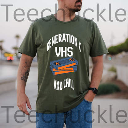Funny Gen X VHS and Chill T-Shirt - Retro 80s 90s Nostalgia Graphic Tee