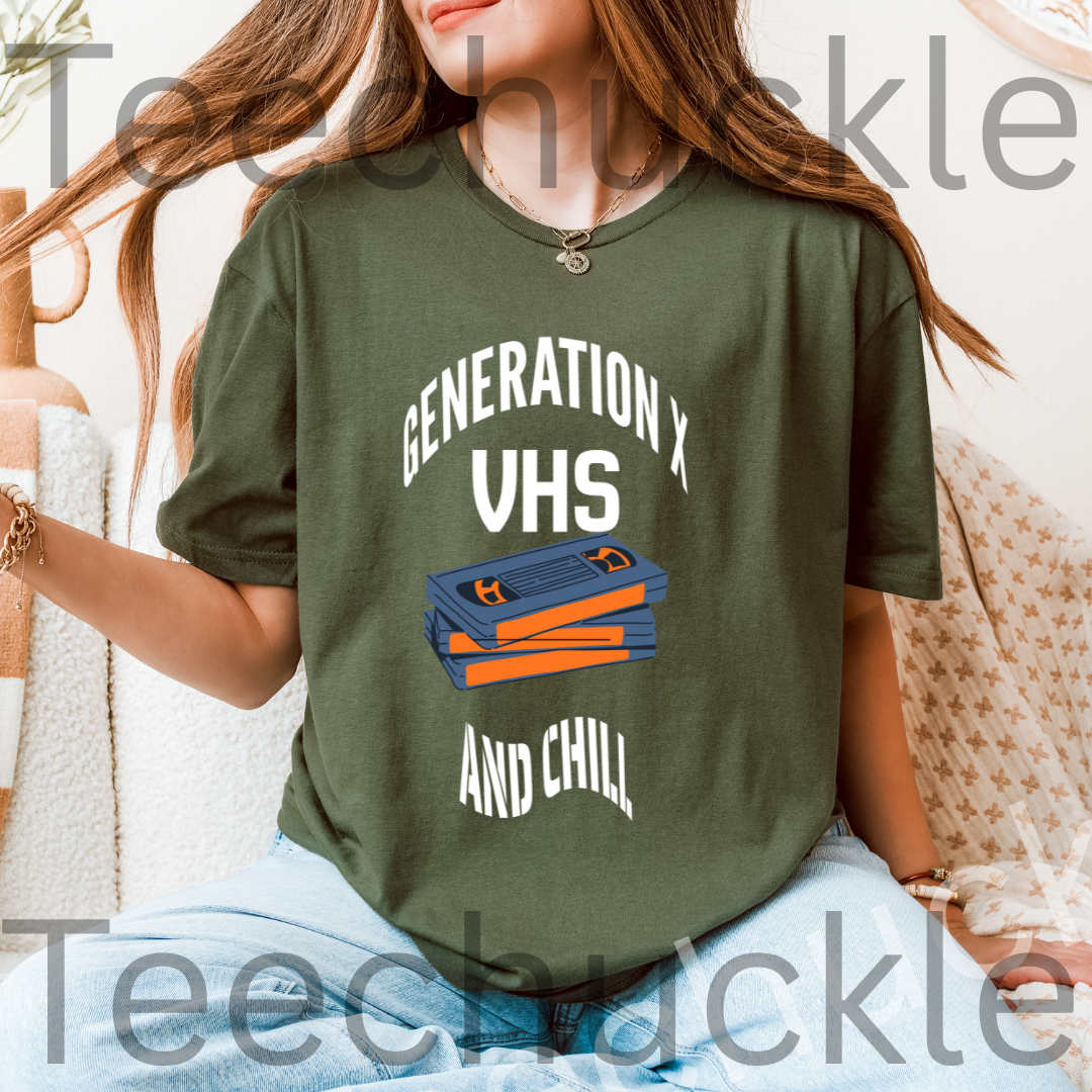 Funny Gen X VHS and Chill T-Shirt - Retro 80s 90s Nostalgia Graphic Tee