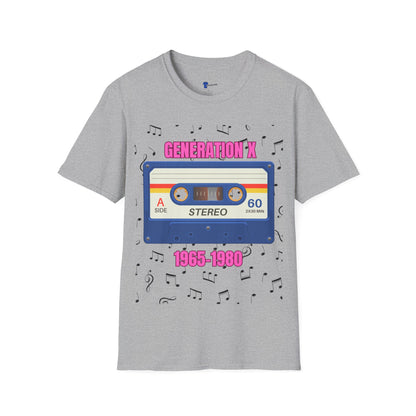 Generation X Shirt 1965 to 1980, Retro 80s Cassette Tape Graphic Tee, Vintage Mixtape Music TShirt, Old School Gen X Apparel Birthday Gift