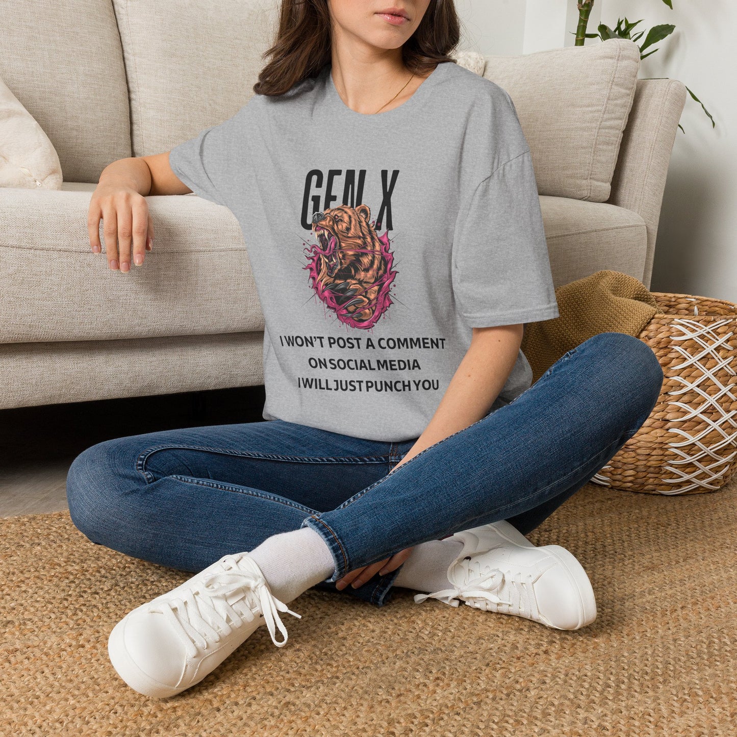 Gen X Bear Shirt I Won't Post a Comment T-Shirt, Funny Generation X Sarcastic Tee, Angry Roaring Bear Graphic, Tough Adult Humor Gift
