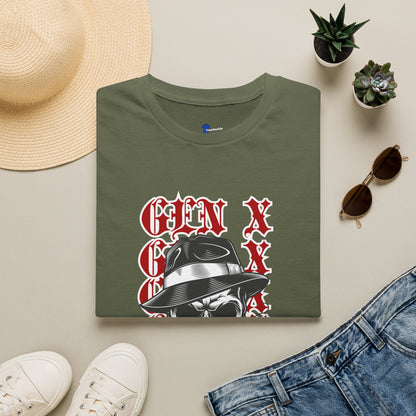 Gen X Skull Shirt Black Graphic Tee Mafia Gangster Skeleton Fedora T-Shirt Funny Gen X Birthday Gift For Men Sarcastic Biker Grunge Art