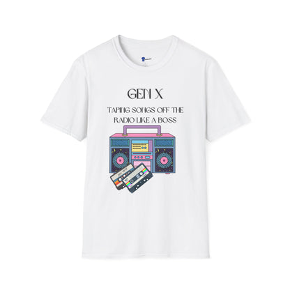 Gen X Radio T-Shirt, Taping Songs Off The Radio Cassette Tape Shirt, Retro 80s Boombox Graphic Tee, Funny Generation X Nostalgia Gift, 1980s Mixtape Apparel