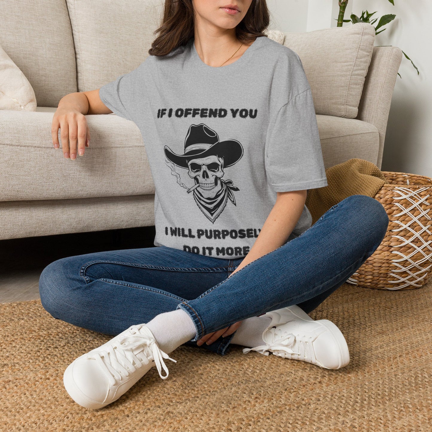 Cowboy Skull Design Sarcastic Gen X Cowboy Skull Shirt, If I Offend You Funny Outlaw T-Shirt, Rebel Western Graphic Tee, Unapologetic Humor Gift, Defiant Statement Clothing, Country Skull Apparel