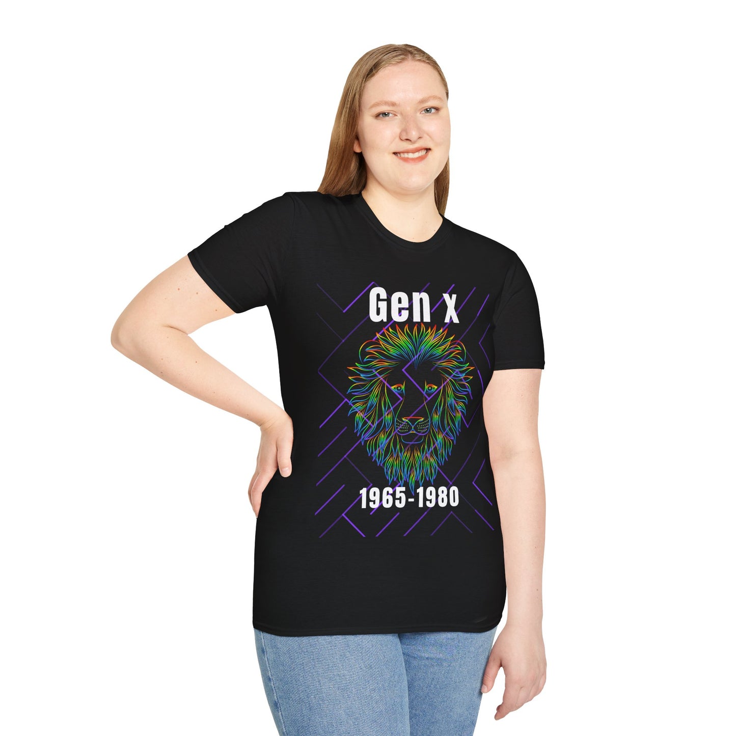 Gen X Lion Shirt 1965 to 1980, Funny Generation X Graphic Tee, Neon Retro 70s 80s Kids TShirt, Fierce Wildcat King Apparel Birthday Gift
