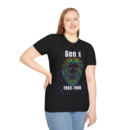 Gen X Lion Shirt 1965 to 1980, Funny Generation X Graphic Tee, Neon Retro 70s 80s Kids TShirt, Fierce Wildcat King Apparel Birthday Gift