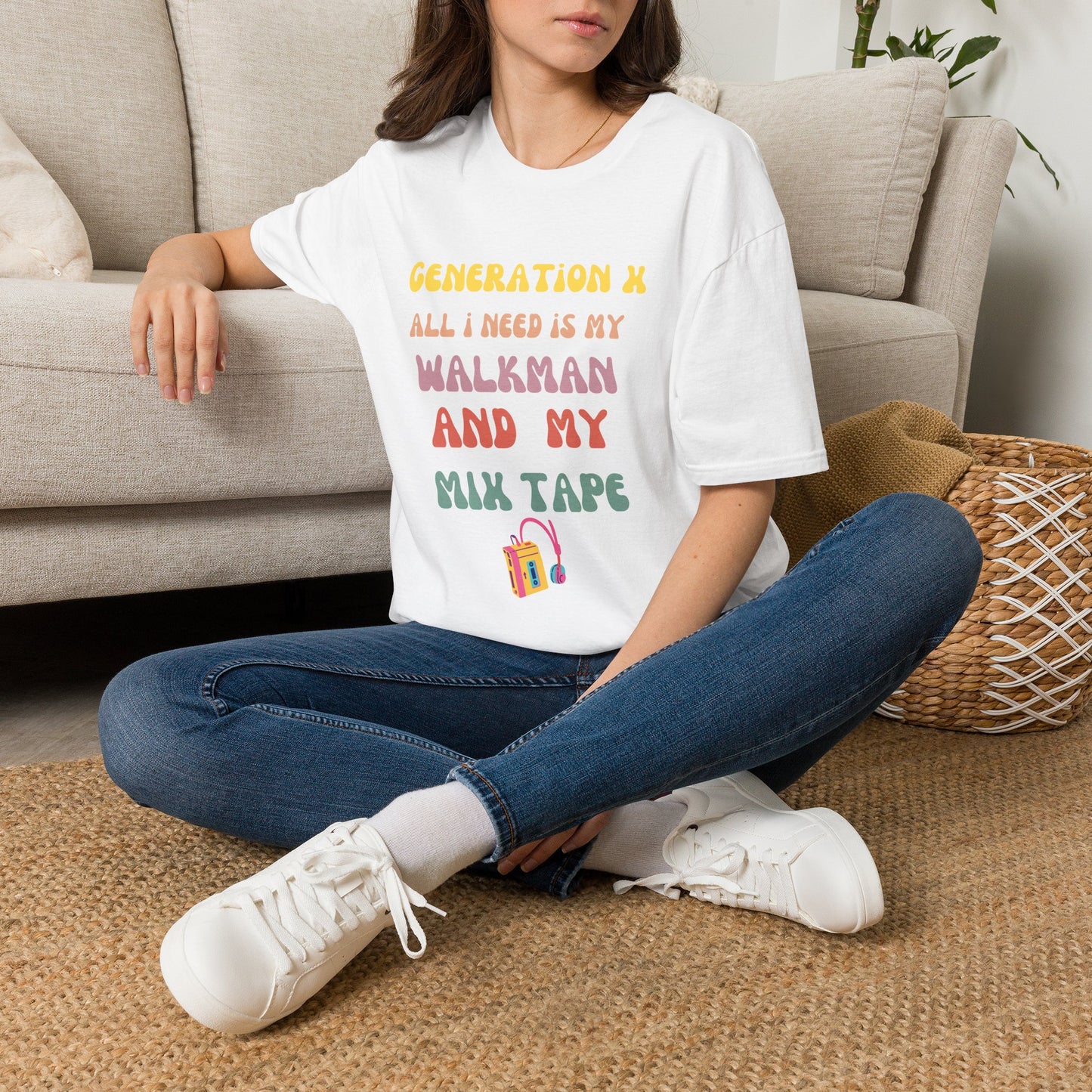 Generation X Walkman T-Shirt Retro 80s Mix Tape Shirt, Vintage Groovy Gen X Apparel, Nostalgic Music Lover Gift, Cassette Tape Graphic Tee