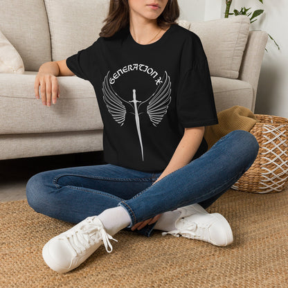 Badass Gen X Dark Shirt Sword and Wings Graphic Tee, Gothic Style Generation X T-Shirt, 1970s Birthday Gift For Men, Alternative Latchkey Kid Apparel