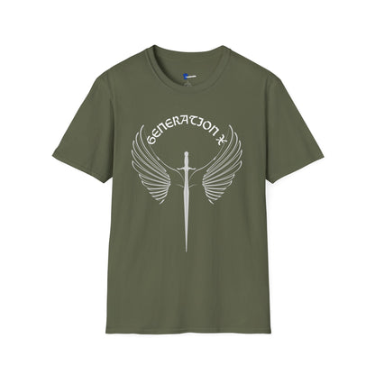 Badass Gen X Dark Shirt Sword and Wings Graphic Tee, Gothic Style Generation X T-Shirt, 1970s Birthday Gift For Men, Alternative Latchkey Kid Apparel