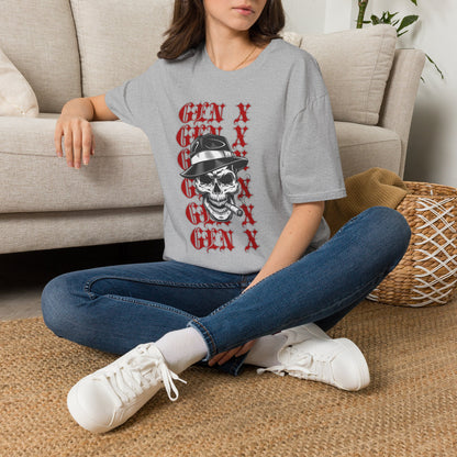 Gen X Skull Shirt Black Graphic Tee Mafia Gangster Skeleton Fedora T-Shirt Funny Gen X Birthday Gift For Men Sarcastic Biker Grunge Art