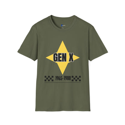 Gen x 1965-1980 Yellow Star T-shirt, Checkered Pattern Tee, Unisex Gift Shirt