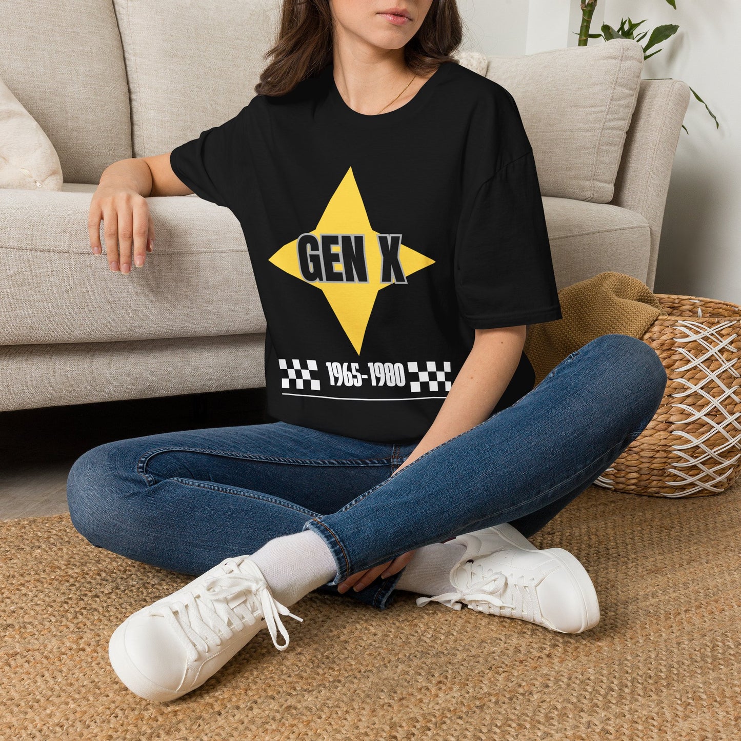 Gen x 1965-1980 Yellow Star T-shirt, Checkered Pattern Tee, Unisex Gift Shirt