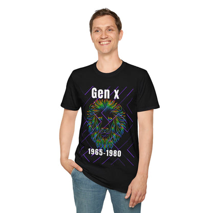 Gen X Lion Shirt 1965 to 1980, Funny Generation X Graphic Tee, Neon Retro 70s 80s Kids TShirt, Fierce Wildcat King Apparel Birthday Gift