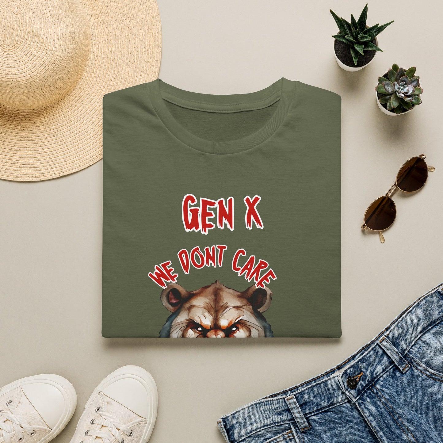 Sarcastic Gen X Dark Shirt We Dont Care About Your Feelings Bear Tee, Badass Generation X Black Graphic T-Shirt, Funny 1970s Latchkey Kid Birthday Gift