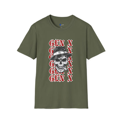 Gen X Skull Shirt Black Graphic Tee Mafia Gangster Skeleton Fedora T-Shirt Funny Gen X Birthday Gift For Men Sarcastic Biker Grunge Art