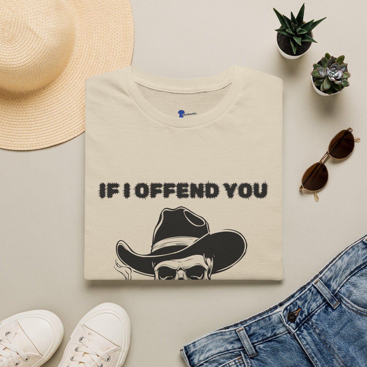Cowboy Skull Design Sarcastic Gen X Cowboy Skull Shirt, If I Offend You Funny Outlaw T-Shirt, Rebel Western Graphic Tee, Unapologetic Humor Gift, Defiant Statement Clothing, Country Skull Apparel
