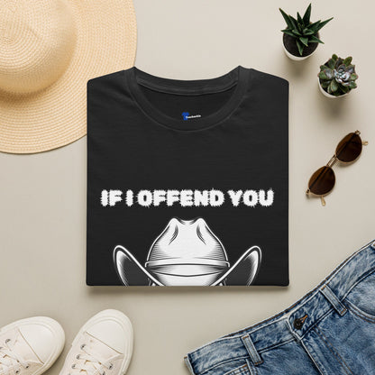Cowboy Skull Design Sarcastic Gen X Cowboy Skull Shirt, If I Offend You Funny Outlaw T-Shirt, Rebel Western Graphic Tee, Unapologetic Humor Gift, Defiant Statement Clothing, Country Skull Apparel