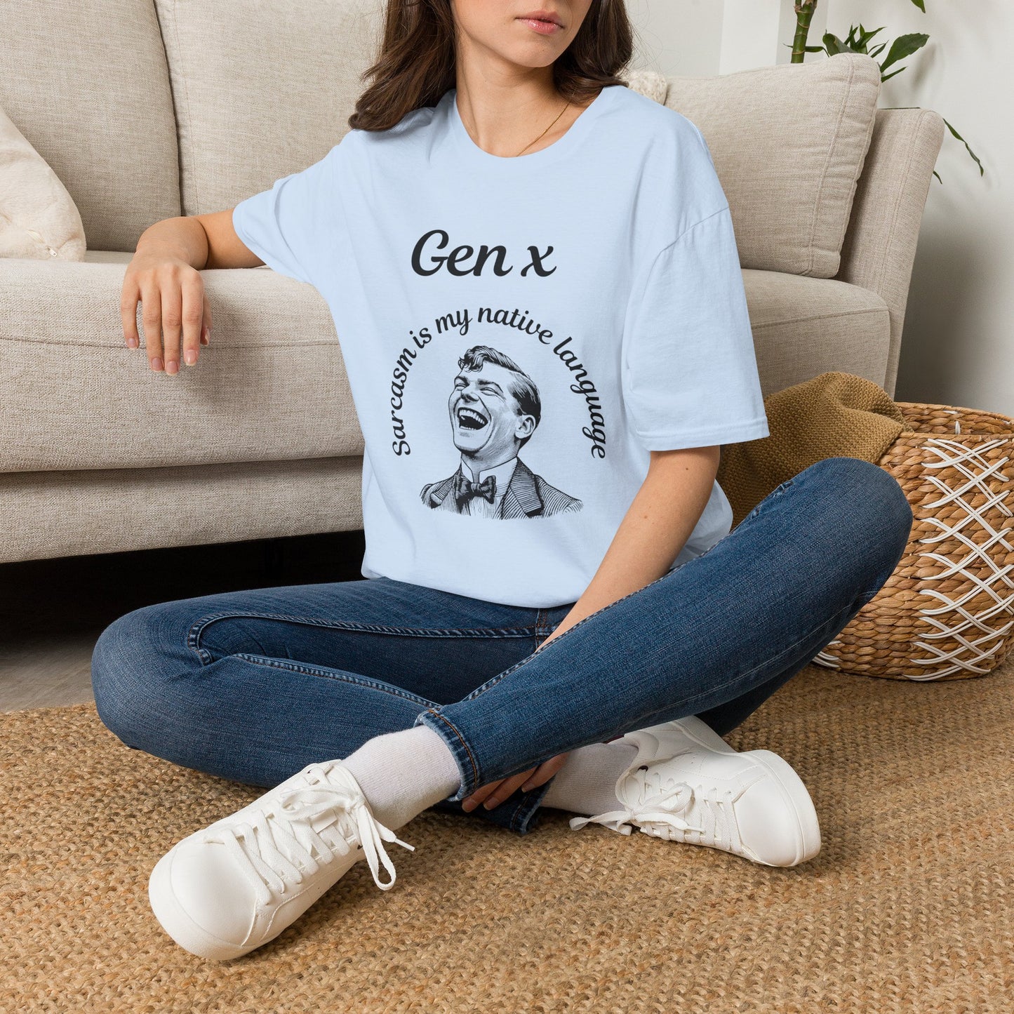 Sarcasm Is My Native Language Shirt, Funny Gen X Graphic Tee, Sarcastic Generation X T-Shirt, Retro Laughing Man Apparel, Vintage Humor Gift