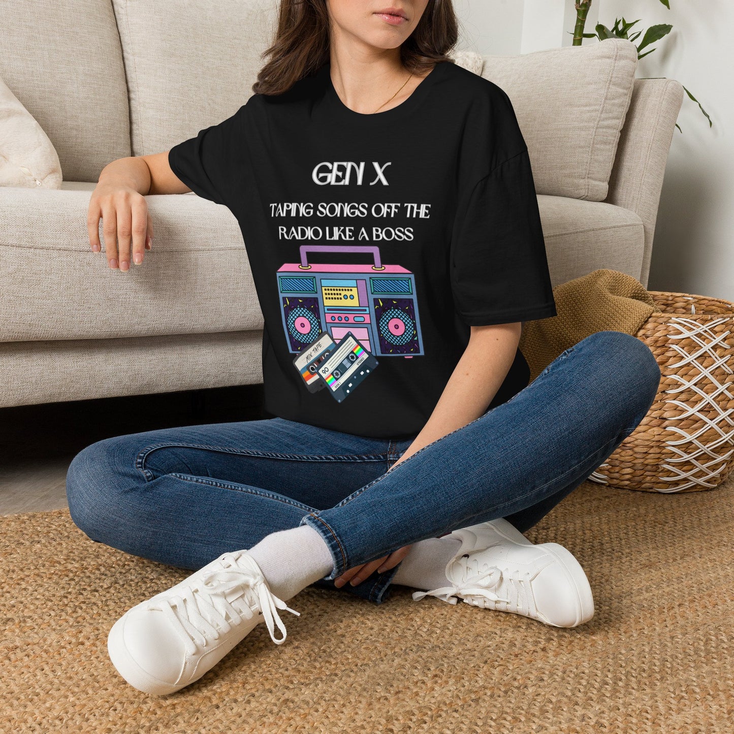 Gen X Radio T-Shirt, Taping Songs Off The Radio Cassette Tape Shirt, Retro 80s Boombox Graphic Tee, Funny Generation X Nostalgia Gift, 1980s Mixtape Apparel