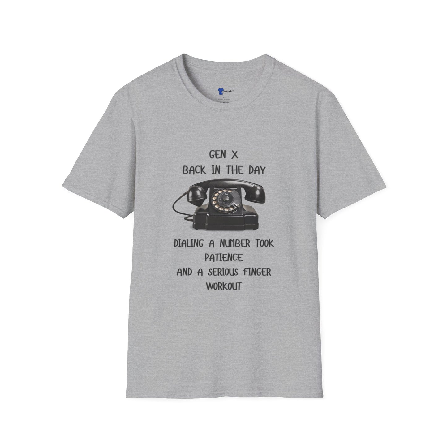 Gen X Rotary Phone T-Shirt | Funny Generation X Nostalgia Tee | Retro 80s Childhood Finger Workout Graphic Shirt