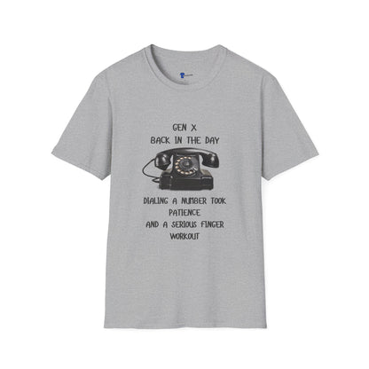 Gen X Rotary Phone T-Shirt | Funny Generation X Nostalgia Tee | Retro 80s Childhood Finger Workout Graphic Shirt