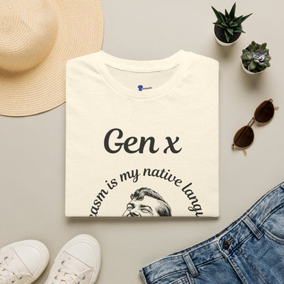 Sarcasm Is My Native Language Shirt, Funny Gen X Graphic Tee, Sarcastic Generation X T-Shirt, Retro Laughing Man Apparel, Vintage Humor Gift