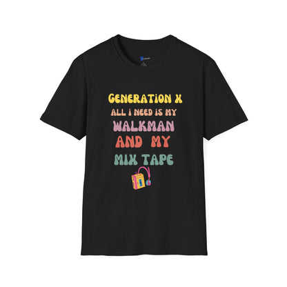 Generation X Walkman T-Shirt Retro 80s Mix Tape Shirt, Vintage Groovy Gen X Apparel, Nostalgic Music Lover Gift, Cassette Tape Graphic Tee