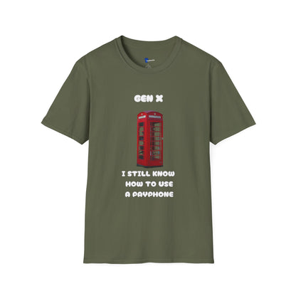 Gen X Red Payphone T-Shirt | Funny Generation X Nostalgia Tee | Classic British Telephone Box Retro Graphic Shirt