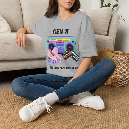 Retro 80s Gen X Boombox Black Shirt, The Last Cool Generation Dark Tee, Vintage Roller Skate Cassette Tape Graphic Apparel