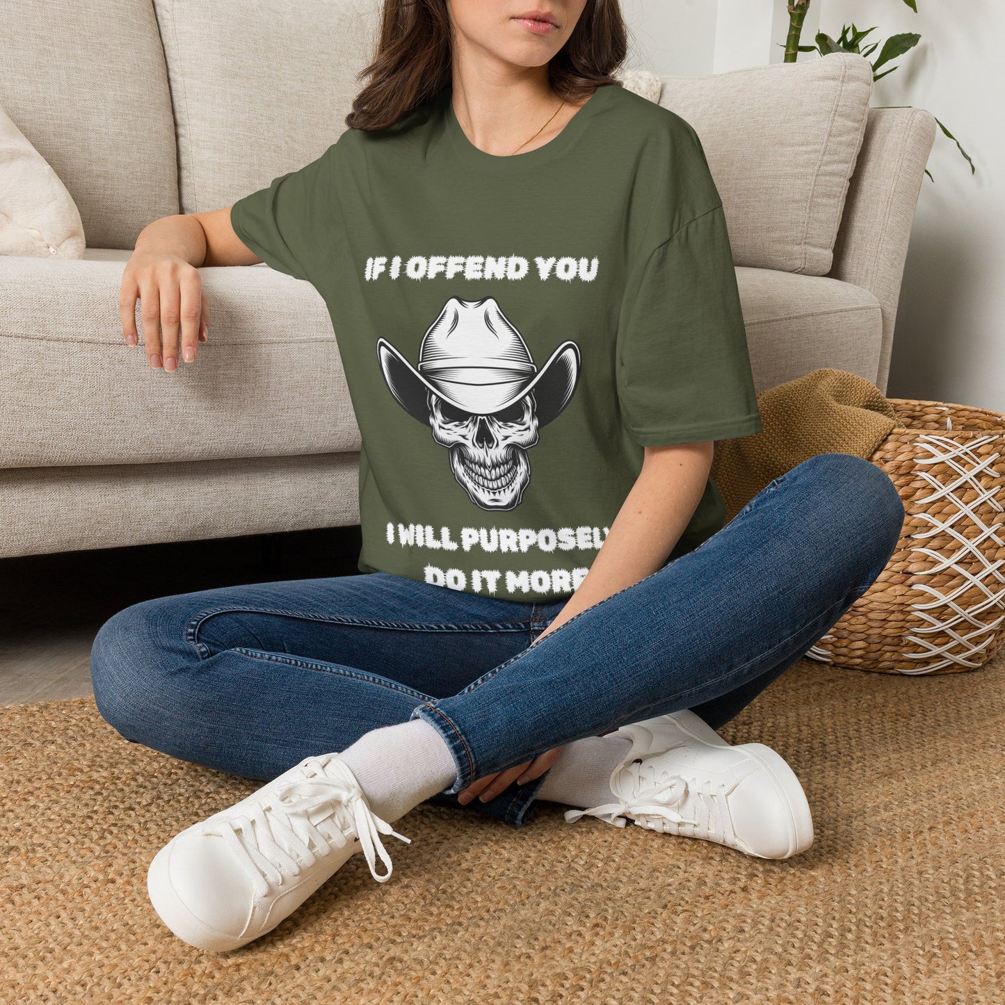 Cowboy Skull Design Sarcastic Gen X Cowboy Skull Shirt, If I Offend You Funny Outlaw T-Shirt, Rebel Western Graphic Tee, Unapologetic Humor Gift, Defiant Statement Clothing, Country Skull Apparel