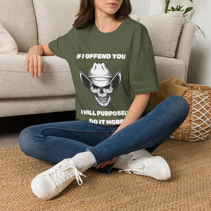 Cowboy Skull Design Sarcastic Gen X Cowboy Skull Shirt, If I Offend You Funny Outlaw T-Shirt, Rebel Western Graphic Tee, Unapologetic Humor Gift, Defiant Statement Clothing, Country Skull Apparel