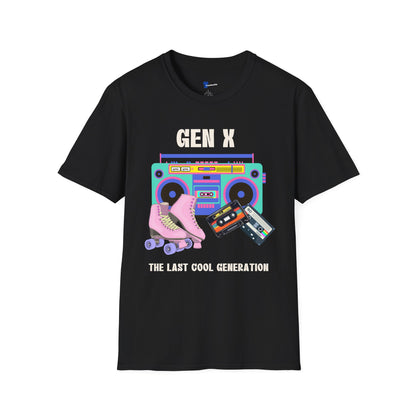 Retro 80s Gen X Boombox Black Shirt, The Last Cool Generation Dark Tee, Vintage Roller Skate Cassette Tape Graphic Apparel
