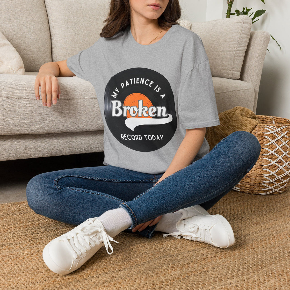 My Patience Is A Broken Record Today T-Shirt - Retro Vinyl Record Graphic Tee, Funny Sarcastic Mood Office Joke, Music Lover Novelty Unisex Apparel