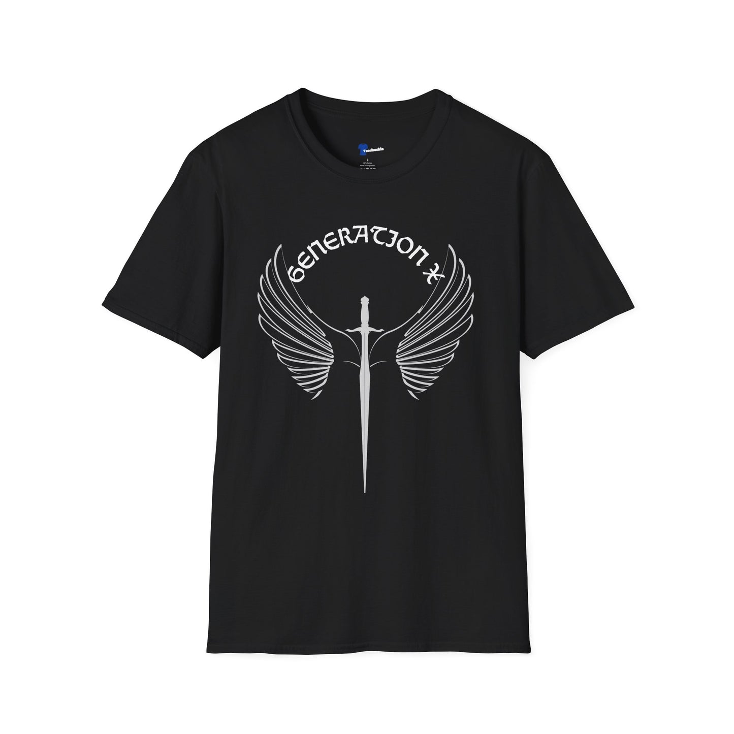 Badass Gen X Dark Shirt Sword and Wings Graphic Tee, Gothic Style Generation X T-Shirt, 1970s Birthday Gift For Men, Alternative Latchkey Kid Apparel