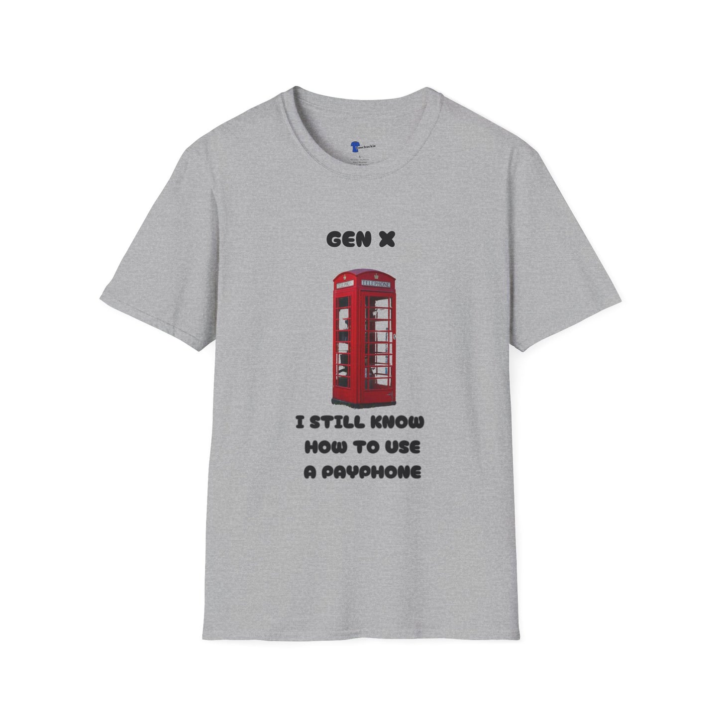 Gen X Red Payphone T-Shirt | Funny Generation X Nostalgia Tee | Classic British Telephone Box Retro Graphic Shirt