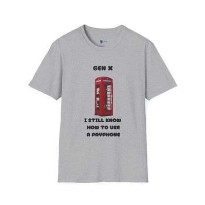 Gen X Red Payphone T-Shirt | Funny Generation X Nostalgia Tee | Classic British Telephone Box Retro Graphic Shirt