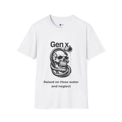 Gen X Shirt Raised on Hose Water and Neglect, Funny Generation X Graphic Tee, Sarcastic 80s Kids TShirt, Retro Skull Hose Water Apparel Gift