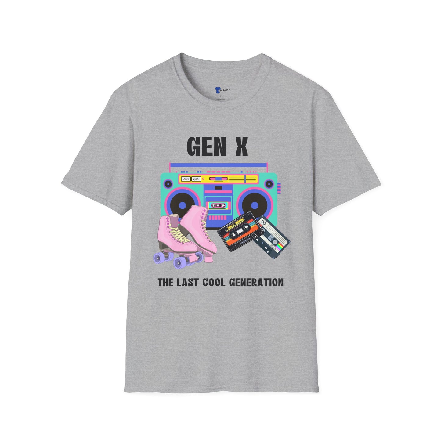 Retro 80s Gen X Boombox Black Shirt, The Last Cool Generation Dark Tee, Vintage Roller Skate Cassette Tape Graphic Apparel