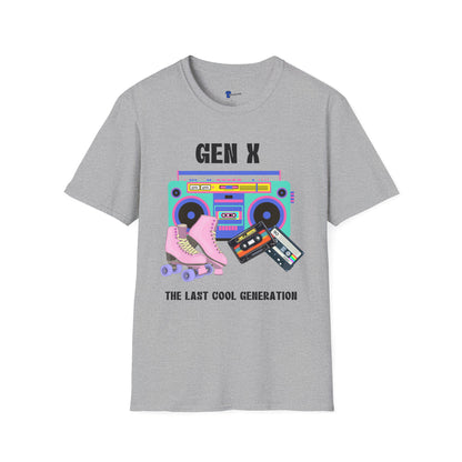 Retro 80s Gen X Boombox Black Shirt, The Last Cool Generation Dark Tee, Vintage Roller Skate Cassette Tape Graphic Apparel